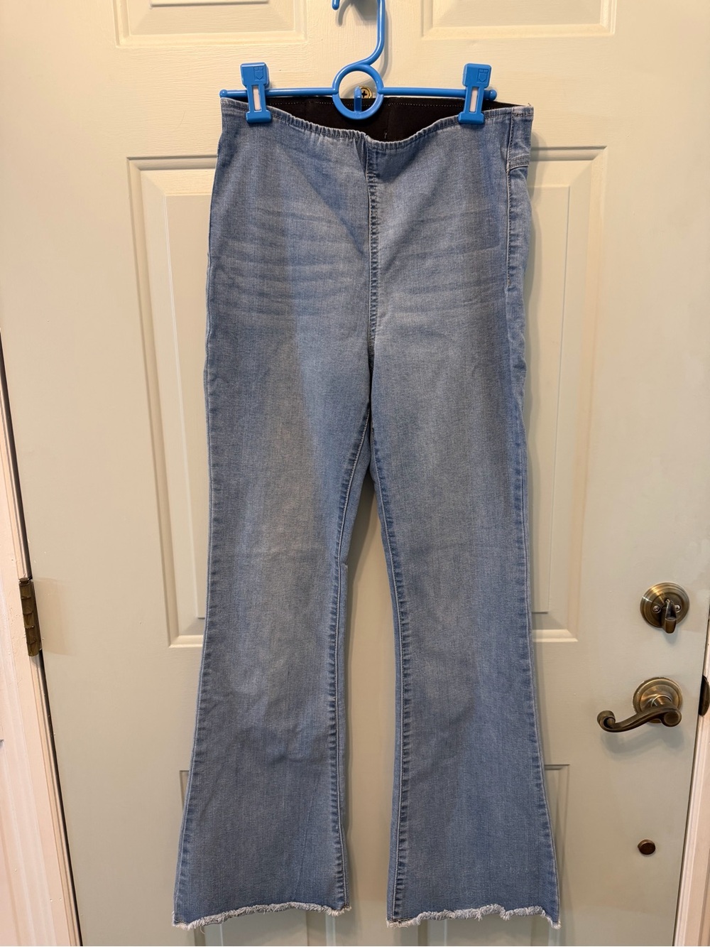 Knox Rose Light Blue Flare Jeans with Raw Hem Elastic Waist